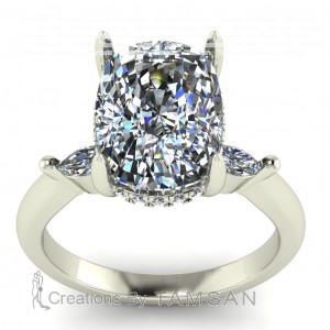 Three Stone Cushion and Marquise Engagement Ring 4.40Ctw